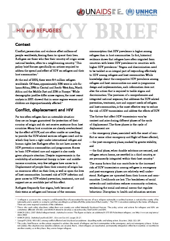 Policy Brief : HIV and Refugees