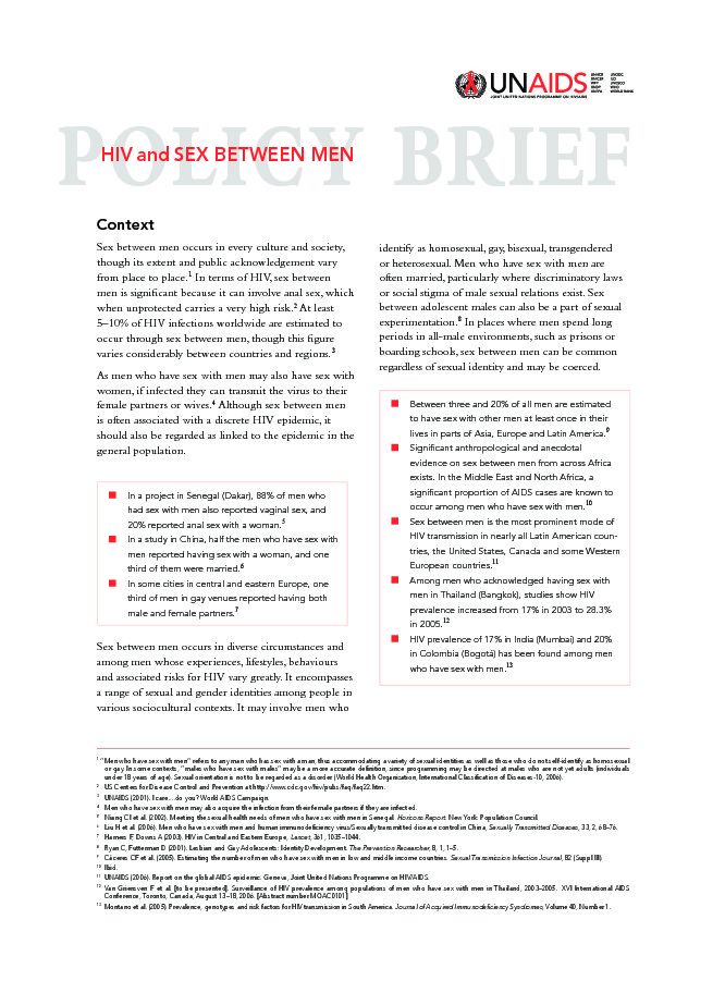 Policy Brief : HIV and Sex between men